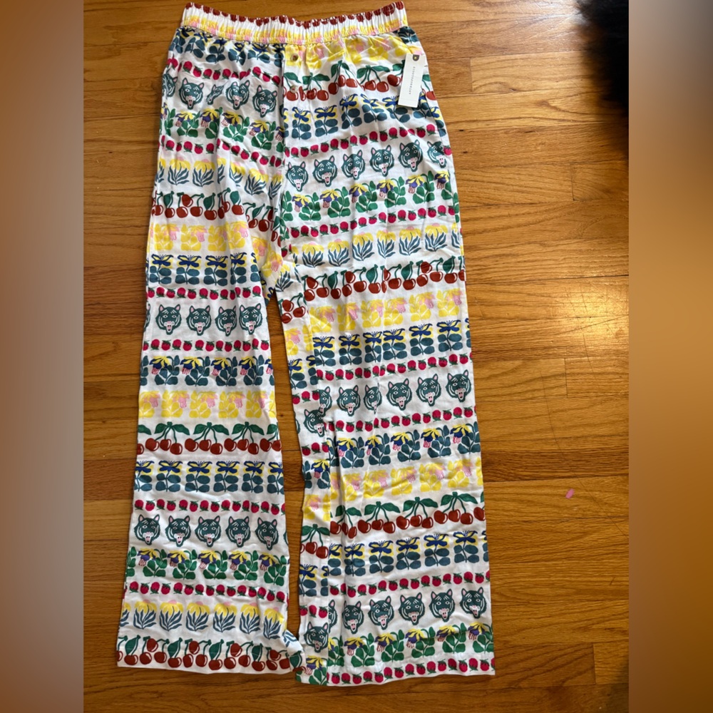 Anthropologie Tiger  cherry art print pajama pants